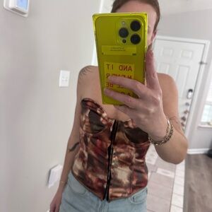 Brown and Black Angel & Cherub Design Strapless Corset Top